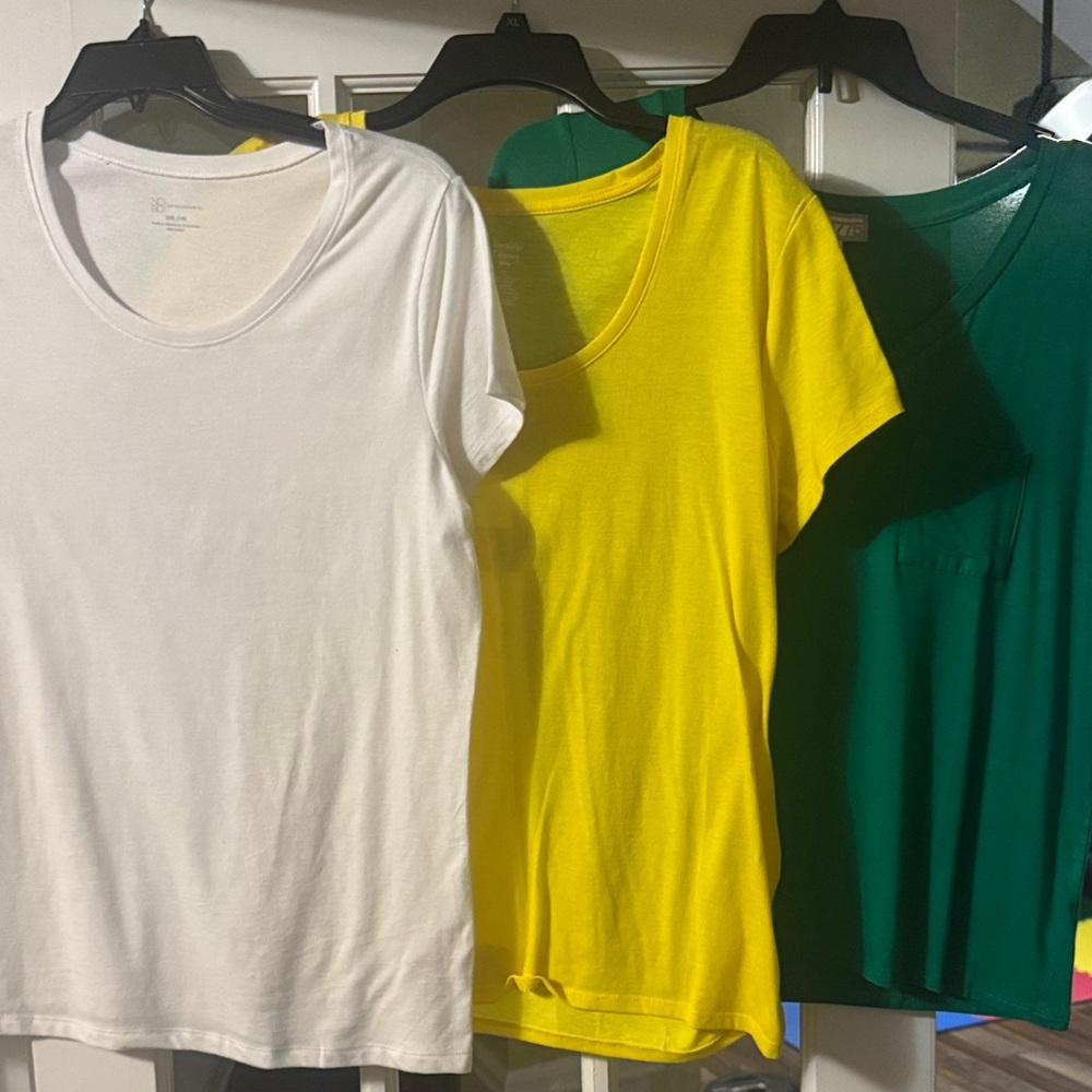 New! Set of Three T-Shirts in White, Yellow, and Green